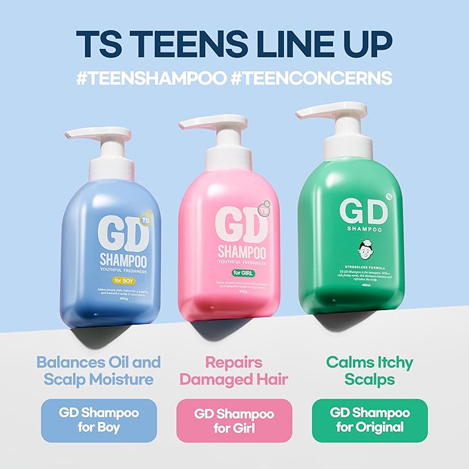 TS GD Shampoo for Boys | Korean Teen Shampoo with Upgraded Probiotics | Anti-Dandruff & Itchy Scalp Relief | Blue Fresh Allergy-Free Fragrance | Sulfate-Free (13.5 fl oz, 400ml)-Velvo Beauty