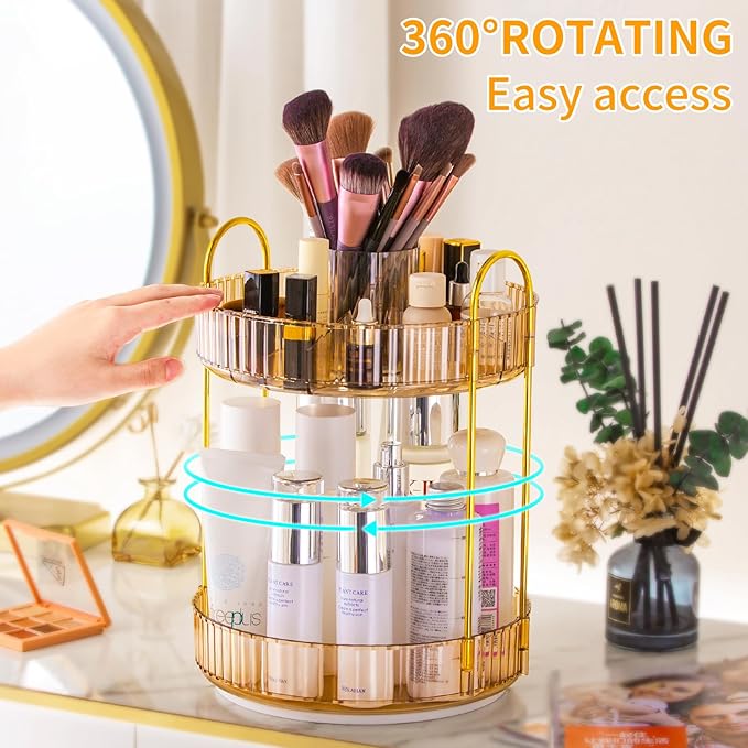360 Rotating Makeup Organizer - Large-Capacity Skincare & Makeup Storage with 2-Tier Perfume Organizers, Cosmetic Dresser & Makeup Brush Holder - Fits Bedroom, Bathroom, Vanity Shelf & Countertop-Velvo Beauty