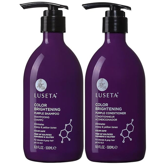 Luseta Purple Shampoo and Conditioner Set for Blonde, Gray - Color Treated Hair - Sulfate Free Paraben Free - Infused with Cocos Nucifera Oil for Curly and Damaged Hair - 2x16.9oz-Velvo Beauty