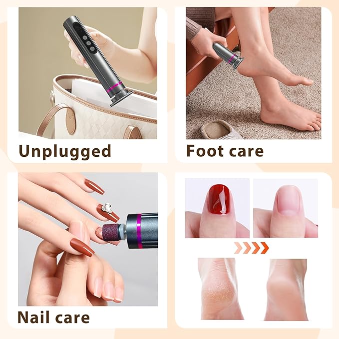 Callus Remover for feet- 2 in 1 Electric Foot File,Adjustable Speed Foot File with Sandpaper Discs & Grinding Heads, 9 Speeds Electric Foot Callus Remover, Pedicure Tools for Valentine's Day Gift-Velvo Beauty