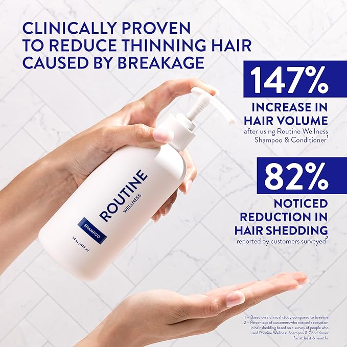 Routine Wellness Anti-Thinning Shampoo for Thinning Hair - Biotin DHT Blocker Women & Men - Color Safe Shampoo for Hair Loss & Healthy Hair - Lavender & Cedar 14oz (Pack of 2)-Velvo Beauty