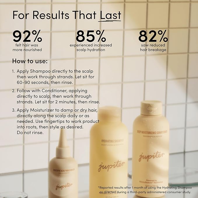 Jupiter Hydrating Shampoo, Deep Conditioner, & Scalp Moisturizer, Moisture Renewal Trio, Physician-Formulated for Dry, Itchy, Tight Scalp Care, Color-Safe, Sulfate-Free, Hydrating Scalp Solution-Velvo Beauty