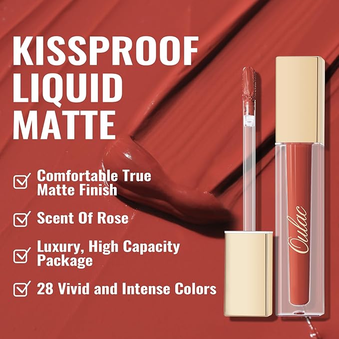 Oulac Matte Liquid Red Lipstick, Orange Tone, Long Lasting, Waterproof, No Transfer, Creamy High Pigmented Formula with Vitamin E, Vegan & Cruelty-Free-Velvo Beauty