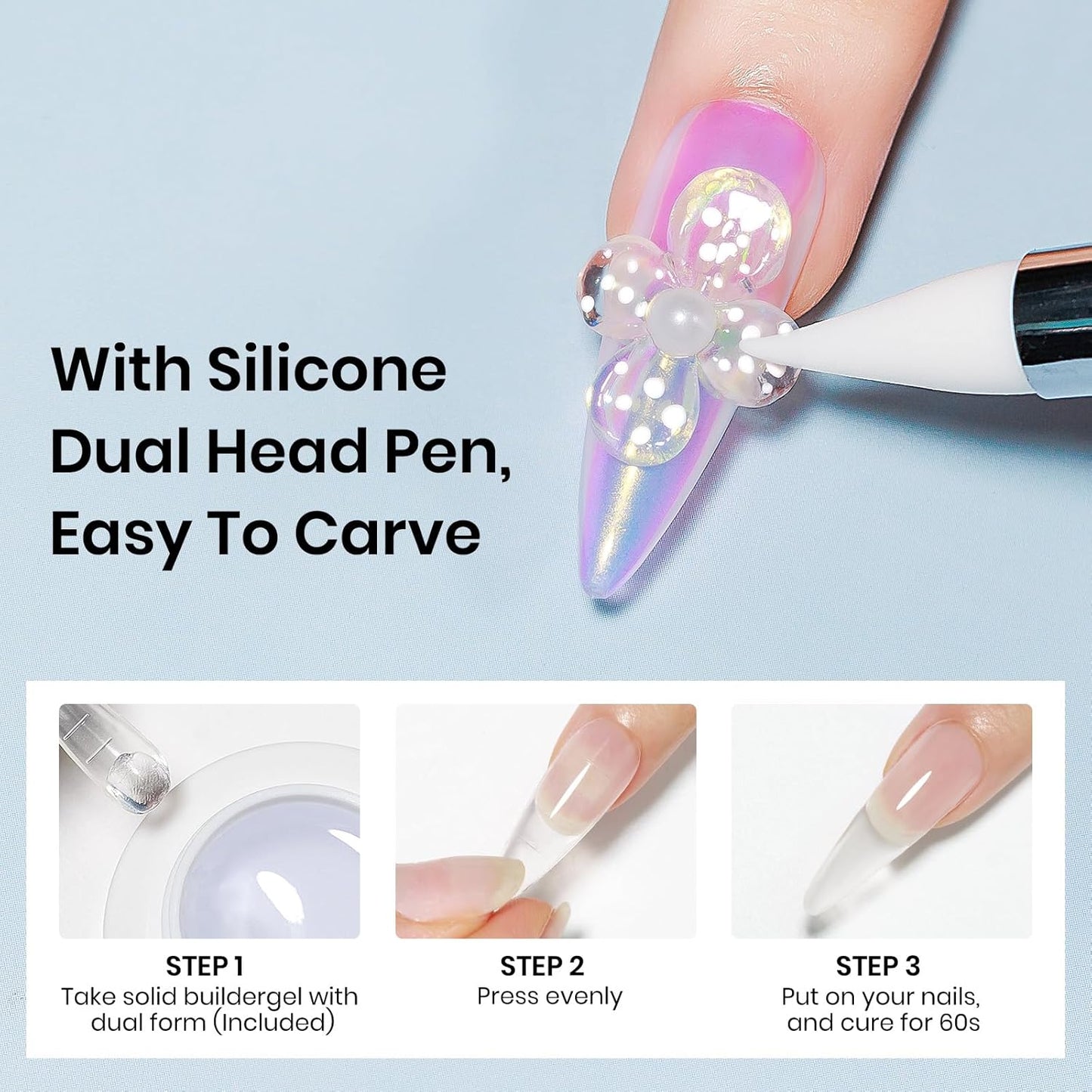 Molding Gel for Nails, Solid Builder Gel for Nails Non-Stick Hand for Modeling Sculpture Nail Extension UV/LED Manicure DIY At Home Clear Pearl White 2PCS-Velvo Beauty