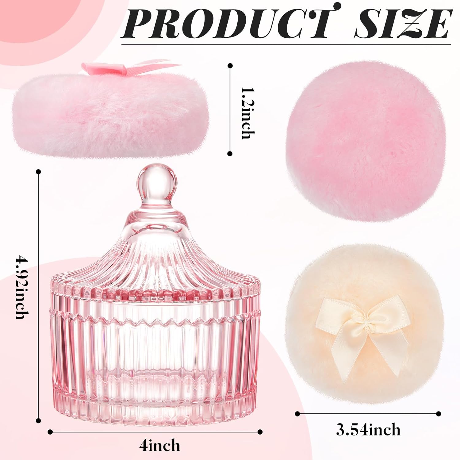 Tioncy 3 Pcs Large Body Powder Puff and Container Crystal Container Soft Washable Reusable Velour Face Body Glitter Powder Puff Wet Dry Makeup Simple Style (Pink)-Velvo Beauty