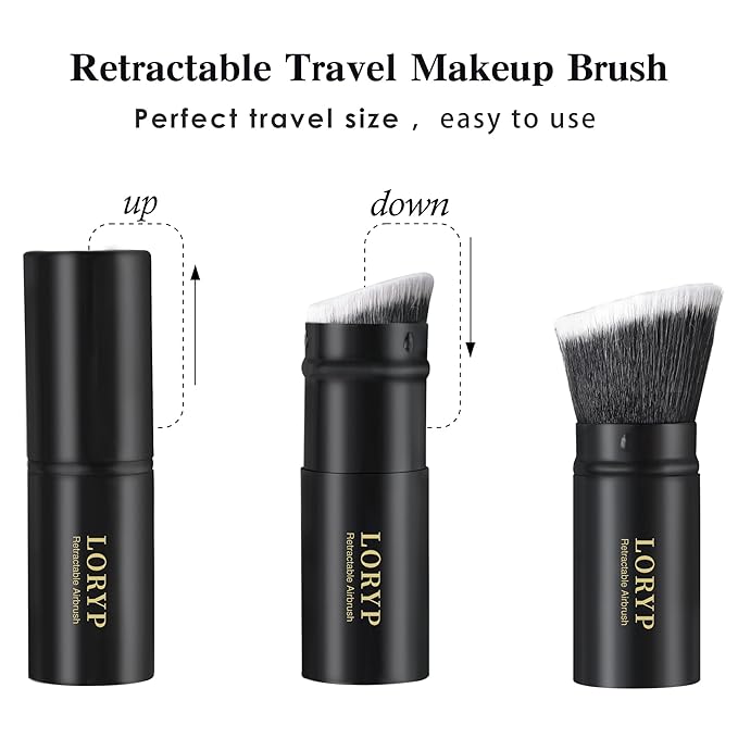 LORYP Retractable Makeup Brush Black Kabuki Foundation Brush for liquid Cream and Powder Makeup 2 Pack Travel Makeup Brush Set-Velvo Beauty