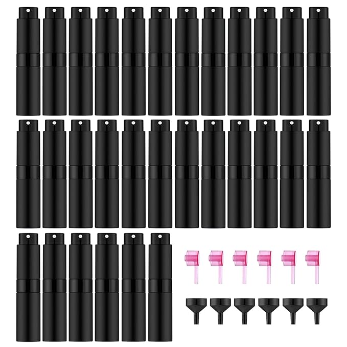 30 PCS/8ML Portable Atomizer Perfume Bottles, Mini Empty Refillable Cologne Spraye Bottle, Pocket Travel Perfume Liquid Sprayer (Matte Black)-Velvo Beauty