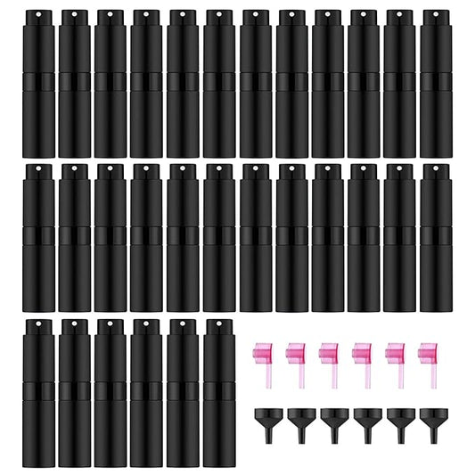30 PCS/8ML Portable Atomizer Perfume Bottles, Mini Empty Refillable Cologne Spraye Bottle, Pocket Travel Perfume Liquid Sprayer (Matte Black)-Velvo Beauty
