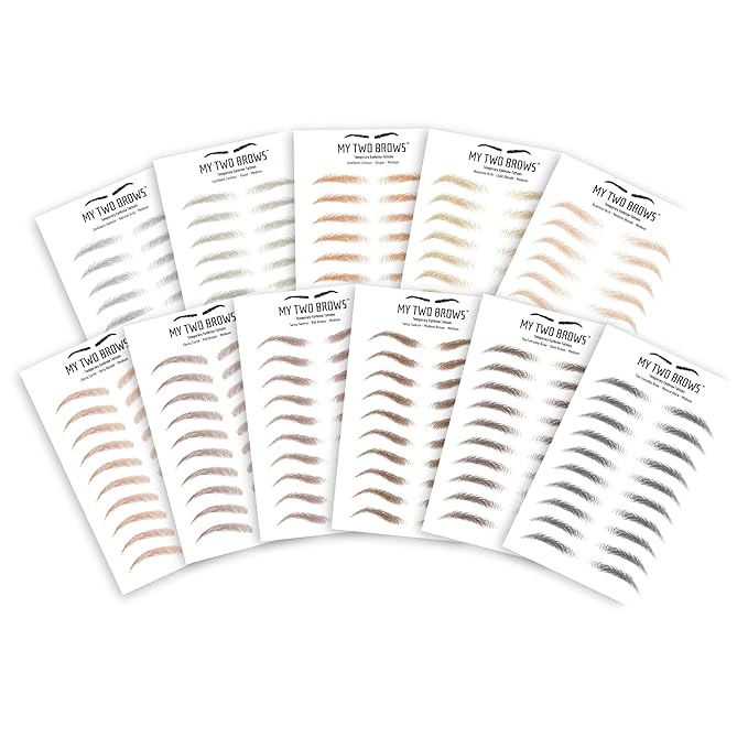 (10 pairs) Ash Brown Temporary Eyebrow Tattoo - Medium Size - Waterproof & Smudgeproof - Everyday Brow Style Eyebrow Stickers - Sheet Lasts up to 30 Days - Won't Work on Existing Brows