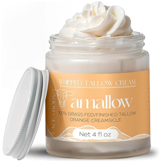 Amallow 100% Grass Fed Beef Tallow for Skin Care - Face + Body - Whipped Moisturizer - Natural Lotion, 4 FL. oz. (Orange Creamsicle)-Velvo Beauty