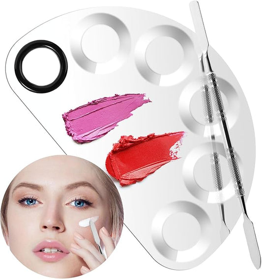 Makeup Mixing Foundation Palette Tools - Stainless Steel Nail Art Palette with Makeup Foundation Spatula Professional Cosmetic Mixing Makeup Palette Tray for Eye Shadow Eyelash Lipsticks Nail Art-Velvo Beauty
