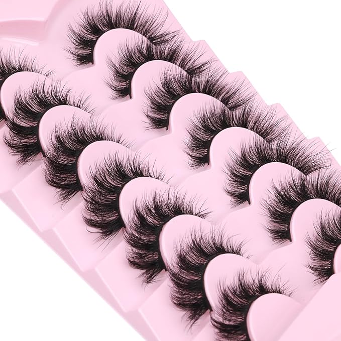 Mink Lashes False Eyelashes Wispy 3D Volume Cat Eye Faux Mink Eyelashes Natural Look 18mm Strip Eyelashes Pack 7 Pairs by Kiromiro-Velvo Beauty