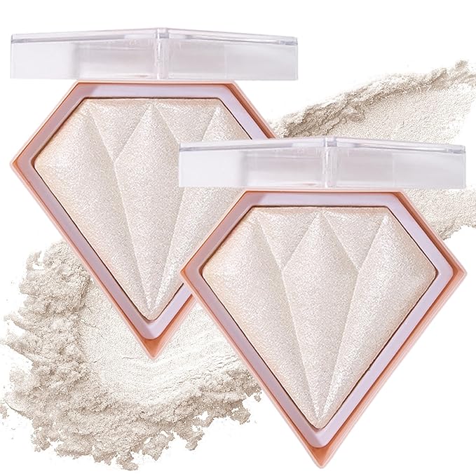 2PCS Pearl White Highlighter Makeup Palette Face Powder Highlighters Iluminadores De Maquillaje Shimmer Glitter Diamond Highlighter Contour Powder Makeup Palette-Velvo Beauty