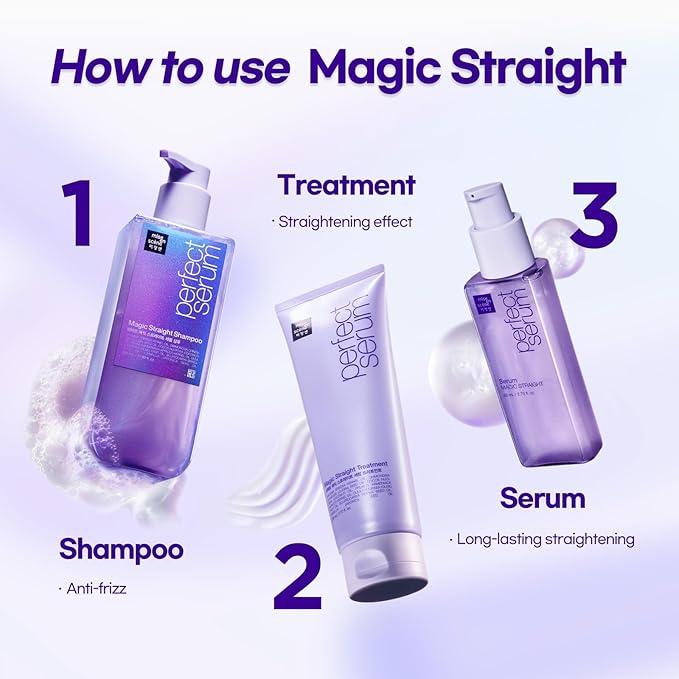 Mise En Scene Magic Straight Perfect Serum - Anti Frizz Hair Straightening Serum with heat protectant for straightener, hair tamer oil, Coconut Oil for Smooth, Silky, and Shiny Hair, 2.71 Fl Oz-Velvo Beauty