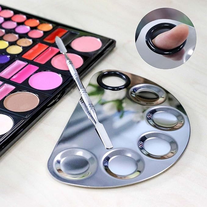 4 Pack Metal Makeup Palette, Makeup Mixing Palette with Spatula Makeup Palette Mixer Tray for Color Mixing and Makeup, Silver(2 Sizes)-Velvo Beauty