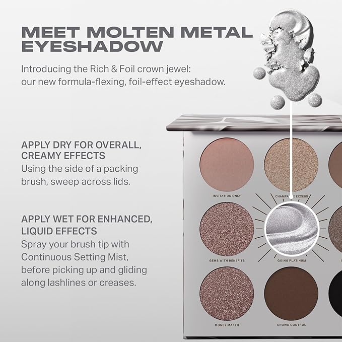 Morphe Rich & Foiled Artistry Palette - Foil-Effect Smokey Eyeshadow Palette with Matte, Shimmer & Foil Finishes - Rose, Brown & Silver Eyeshadow with Luminous Payoff - Going Platinum (0.35 oz)-Velvo Beauty