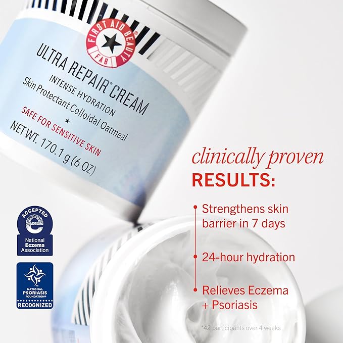 First Aid Beauty - Ultra Repair Cream, Intense Hydration Whipped Colloidal Oatmeal, Clinically Proven to Strengthen Skin Barrier in 7 Days & Helps Relieve Eczema, Luxury Moisturizer, 6 oz + Bonus, 2ct-Velvo Beauty