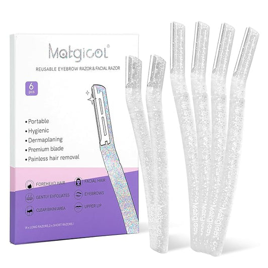 Women’s Dermaplane Razor for Face & Eyebrow - Anti-Cutting Japanese Blades for Eyebrow and Facial Hair Removal, Achieve Silky Skin and Perfect Brows (Transparent, 6 Count)-Velvo Beauty