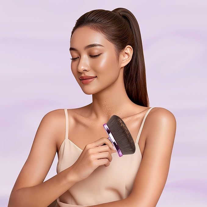 Extra Large Body Makeup Brush For Self Tanner, Leg Makeup &Bronzer Blend,116mm Oval-headed Kabuki Brush Provides More Even &Pretty Application, Sunscreen Face& Back Makeup Brush, Wet&Dry Use- Purple-Velvo Beauty