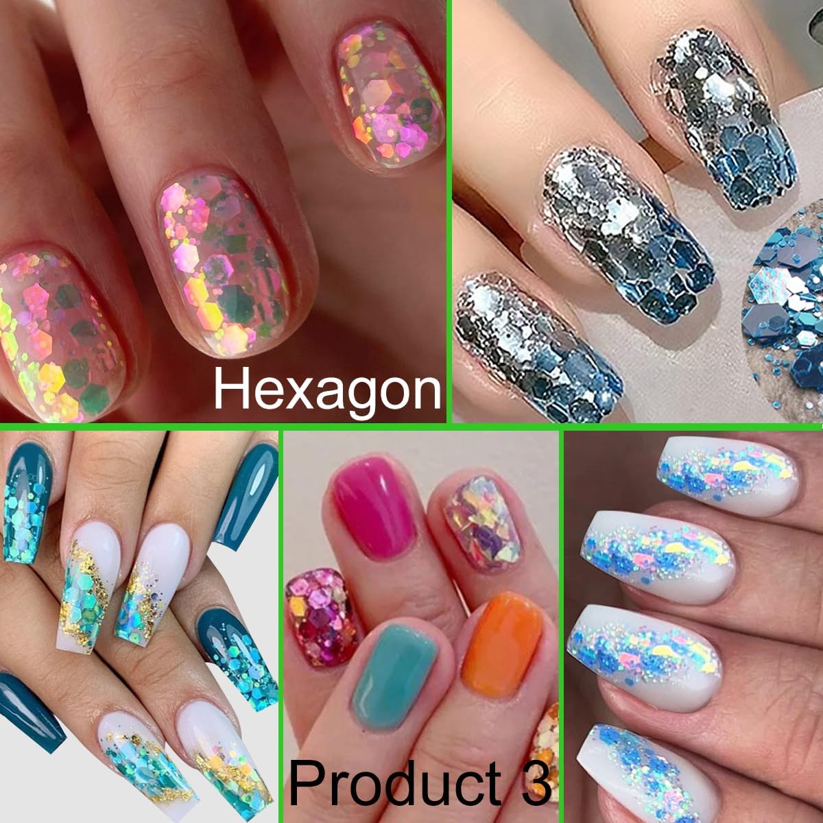 3 Boxes 36 Grids Holographic Nail Art Sequins Mermaid Hexagon Round Square Nail Glitter Decoration,DIY Chunky Holographic Supplies 3D Laser Flakes Sparkly Acrylic-Velvo Beauty