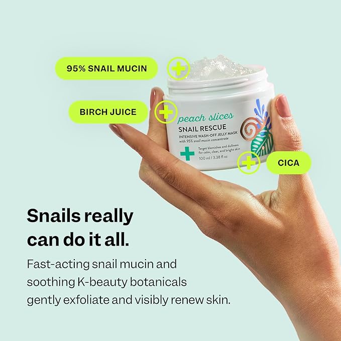 Peach Slices | Snail Rescue Intensive Treatment Wash-Off Face Mask | 95% Snail Mucin | For Dark Spots & Blemishes | Refreshing & Calming Mask | Clear, Radiant, & Hydrated Skin | Skin Care | 3.38 oz-Velvo Beauty