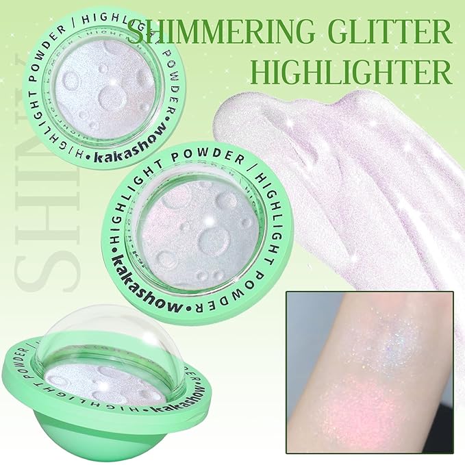 Highlighter Palette, Chameleon Face Shimmer Blush Makeup, Multichrome Glitter Holographic Iridescent Purple Sparkle, Rainbow Color Shifting Eyeshadow Cheek Contour Highlight Creamy Powder Pallet-Velvo Beauty