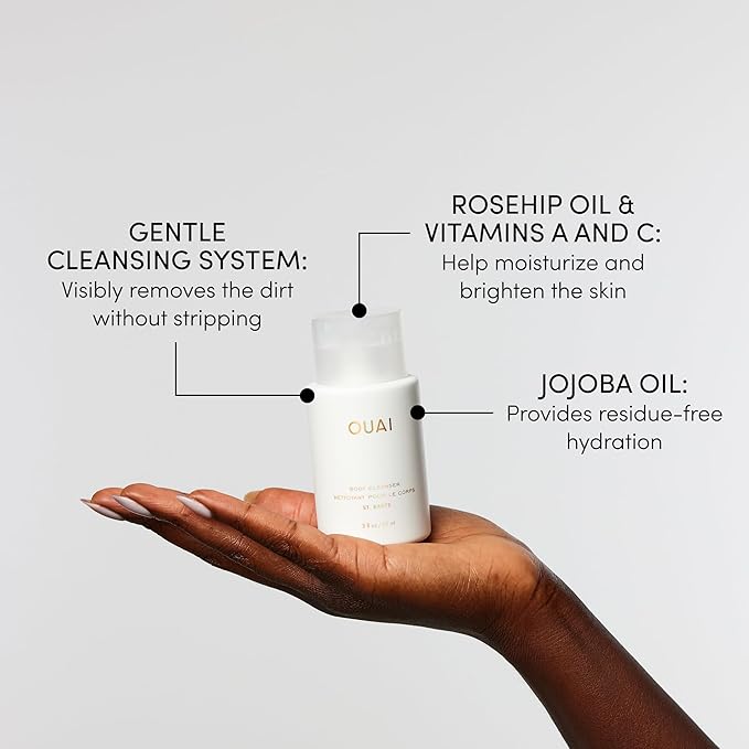 OUAI Body Cleanser, St. Barts Travel Size - Foaming Body Wash with Jojoba Oil & Rosehip Oil to Hydrate, Balance & Soften Skin - Paraben, Phthalate & Sulfate Free Skin Care Products (3 fl oz)-Velvo Beauty