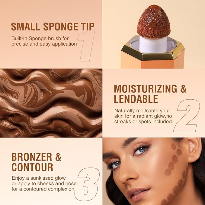 Liquid Contour Stick, Soft Cream Contour Makeup, Liquid Bronzer Face Concealer Matte Contouring with Cushion Applicator, Long Lasting Silky Face Contour Cream Bronzer Contouring Makeup (103)-Velvo Beauty