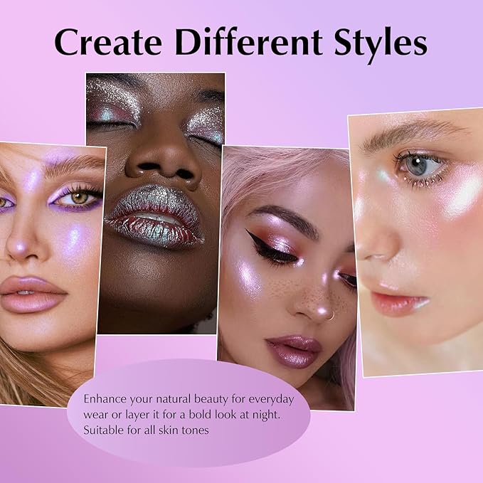 Blue Glitter Eyeshadow Palette, Multichrome Chameleon Cream to Powder Eye Shadow, Color Shifting Holographic Eyeshadow Shimmer Inner Corner Eye Brightener Highlighter Makeup-Velvo Beauty