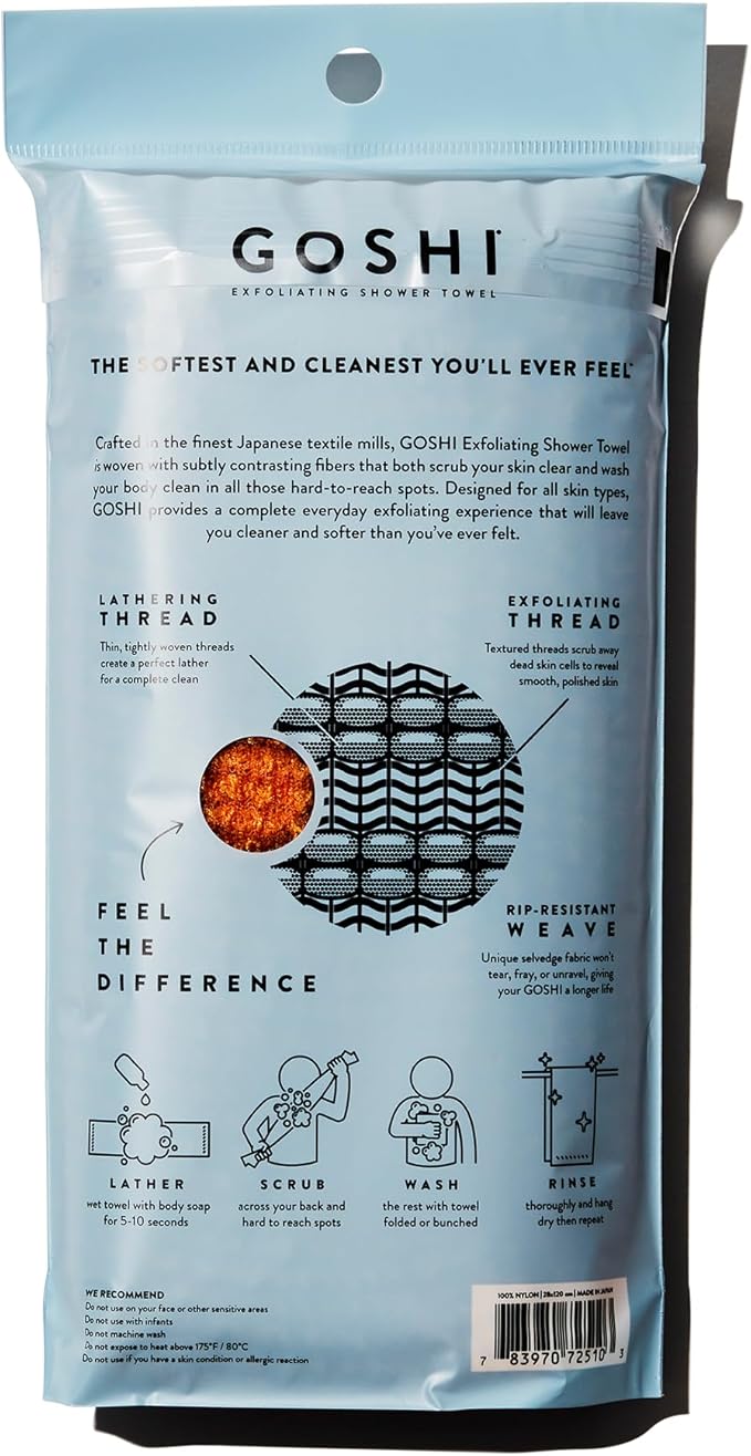 GOSHI Exfoliating Shower Towel - Rip-Resistant Exfoliating Washcloth for All Skin Types - Marigold Yellow - Made in Japan-Velvo Beauty