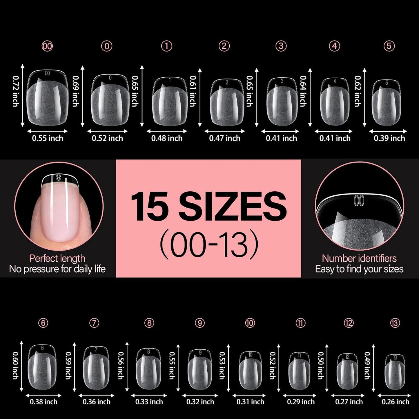 AILLSA Short Square Nail Tips, Fake Thickened Half Matte Nails Tips, Pre-shaped Press on False Nail Tip for Nail Salon 450PCS 15 Sizes with Storage Box-Velvo Beauty