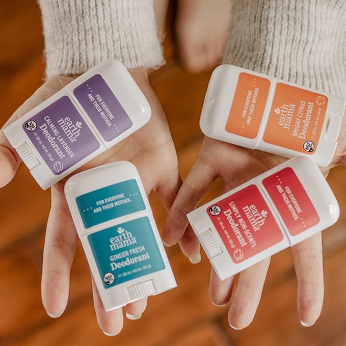 Earth Mama Mini Deodorant Travel Set | Safe for Sensitive Skin, Pregnancy and Breastfeeding, Contains Organic Calendula with No Fragrance Chemicals, No Baking Soda or Aluminum (4-Pack)-Velvo Beauty