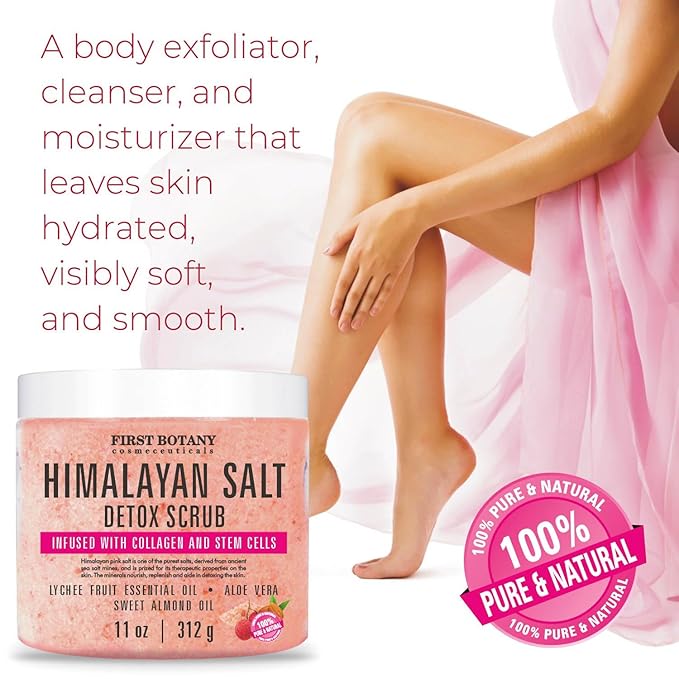 First Botany Body Scrub - Natural Exfoliating Salt Scrub & Body and Face Souffle helps with Moisturizing Skin, Acne, Cellulite, Dead Skin Scars, Wrinkles (Himalayan Salt)-Velvo Beauty