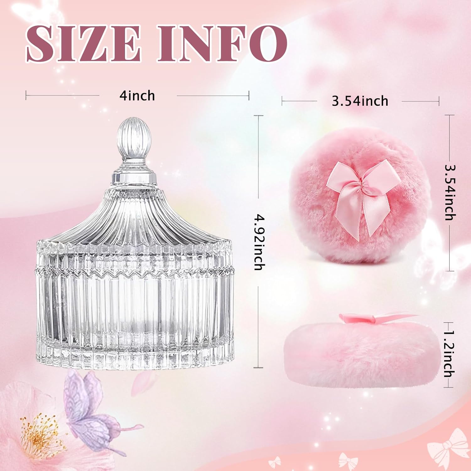 3 Pcs Large Body Powder Puff and Container, Powder Container with Puff, Velour Dusting Powder Puff with Crystal Case, Washable Reusable Puff for Women Baby Bath Travel Glitter Wet Dry Makeup-Velvo Beauty