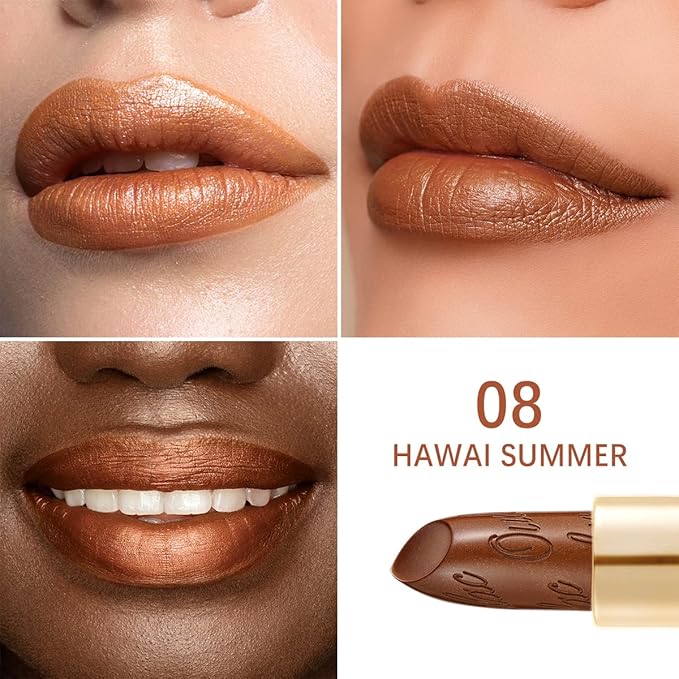Oulac Metallic Brown & Nude Lipstick Set - 2PCS Vegan Lightweight Hydrating Formula with High Impact Lip Color for Full Coverage Lip Makeup, Christmas Gifts for Women, 08+10-Velvo Beauty
