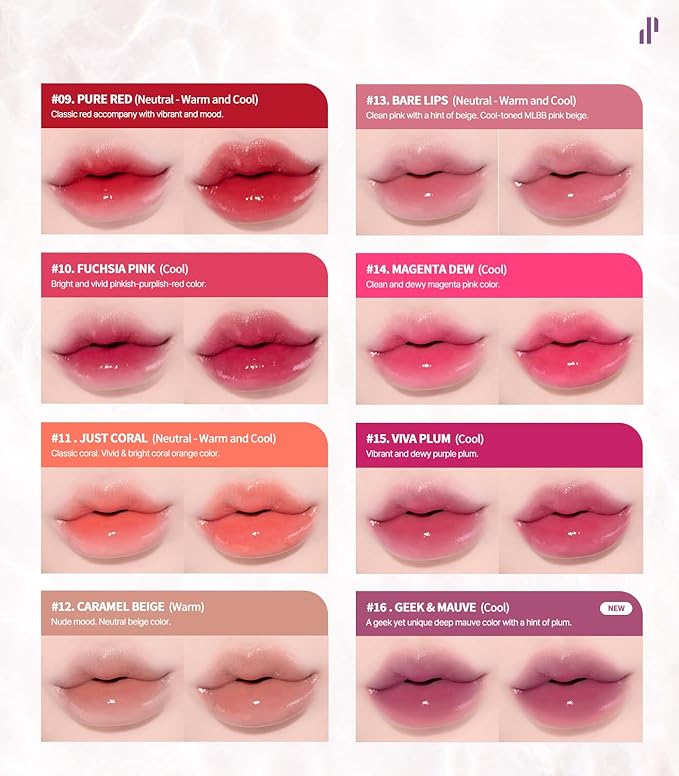 Heart Percent Dote On Mood Pure Glow Tint, Watery & Lightweight Moisturizing Lip Stain Long Lasting Liquid Lipstick 6.8g, #08. Plum Mauve-Velvo Beauty