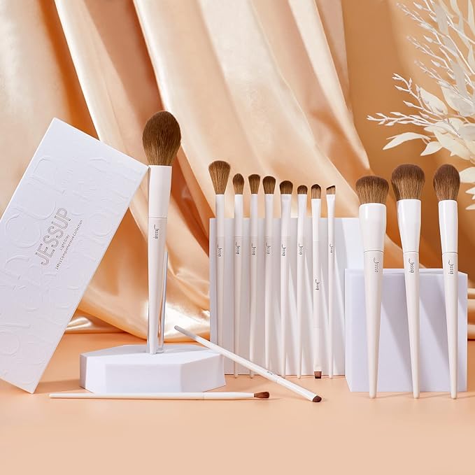 Jessup Makeup Brushes 14Pcs Makeup Brush Set Premium Synthetic Powder Foundation Contour Blush Concealer Eye Shadow Blending Liner Make Up Brush Kit Light Grey T329-Velvo Beauty