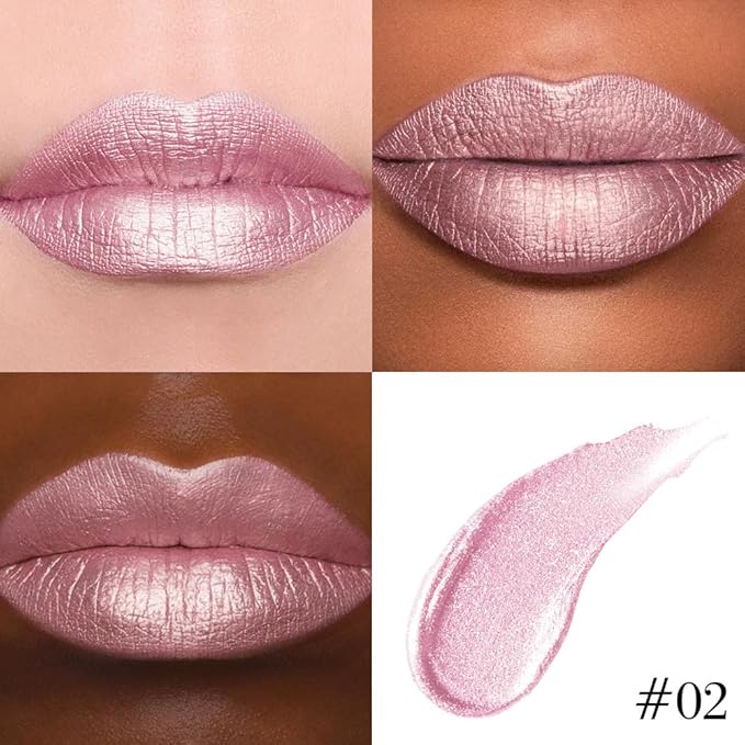 evpct Light Pink Metallic Shimmer Lip Liner and Lipstick Combo Lip Gloss Stain Set Makeup for Women Long Lasting Waterproof 24, Light Voilet Frosted Metallic Glitter Glossy Iridescent Liquid Lipstick-Velvo Beauty