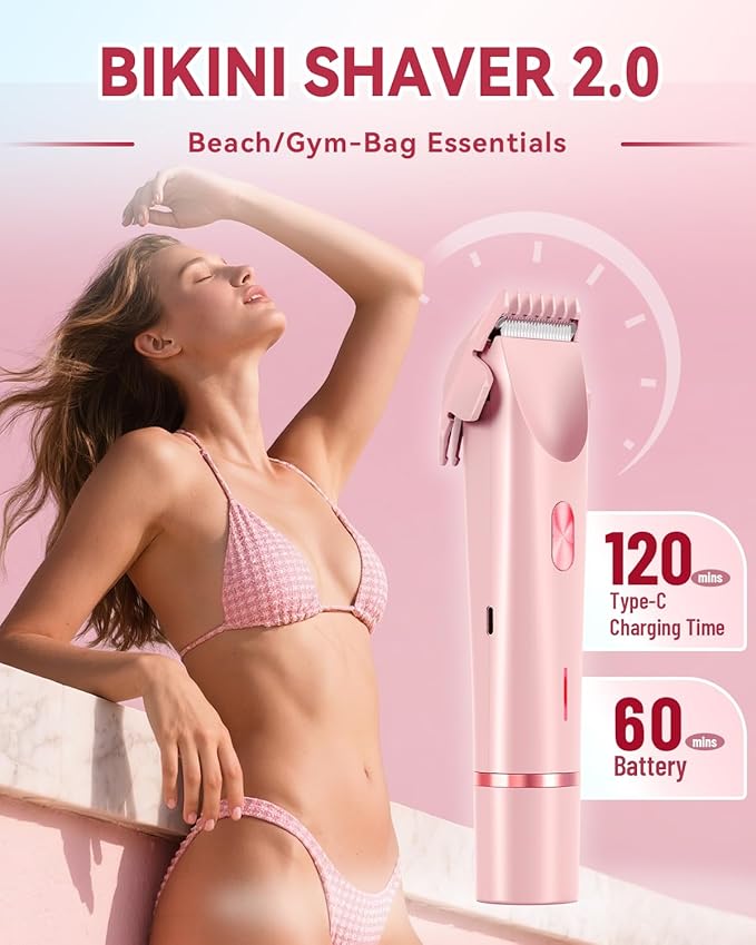 Dermave Bikini Shaver 2.0, Electric Bikini Trimmer for Women Pubic Hair, 2 in 1 Dual Head Body Hair Electric Razor, Waterproof, Wet/Dry-Velvo Beauty
