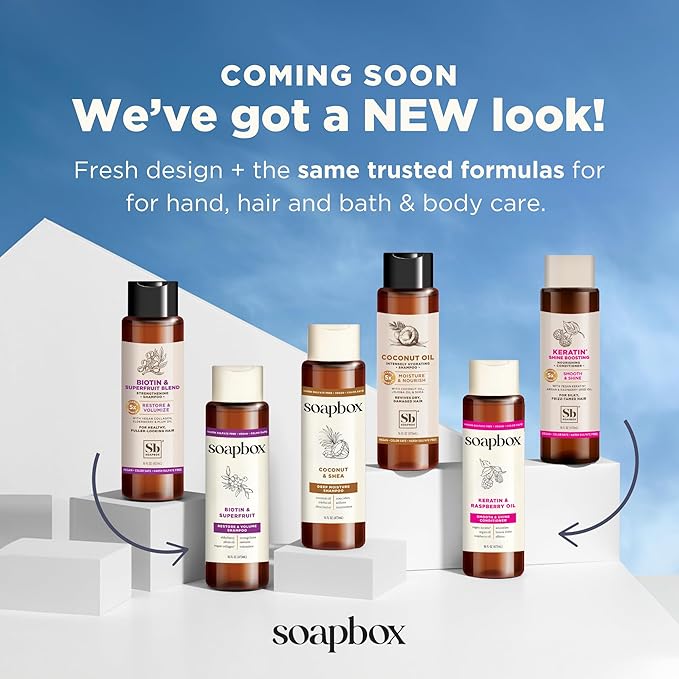 Soapbox Biotin & Superfruit Shampoo & Conditioner Set with Vegan Collagen, Aloe and Shea Butter, Pack of 2 Harsh Sulfate Free, Paraben & Silicone Free, 16 Ounces Each-Velvo Beauty