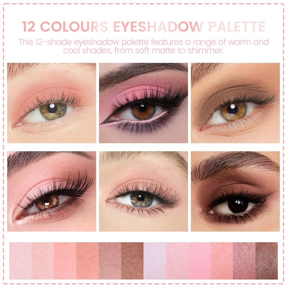 AMY'S DIARY 12 Color Light Pink Brown Eyeshadow Palette, Long-Lasting, and Highly Pigmented eye shadow. Elevate Your Eye Makeup– Unleash Your Unique Style (13#)-Velvo Beauty