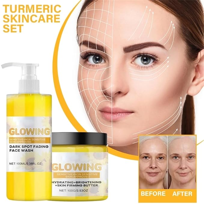Turmeric Glow Combo Skincare Set, Turmeric Glow Face Wash Combo Set Include Glow Turmeric Face Scrub, Turmeric Facial Cleanser, Turmeric Face Cream, Moisturizer Skincare Sets for Women Men, 3PCS-Velvo Beauty