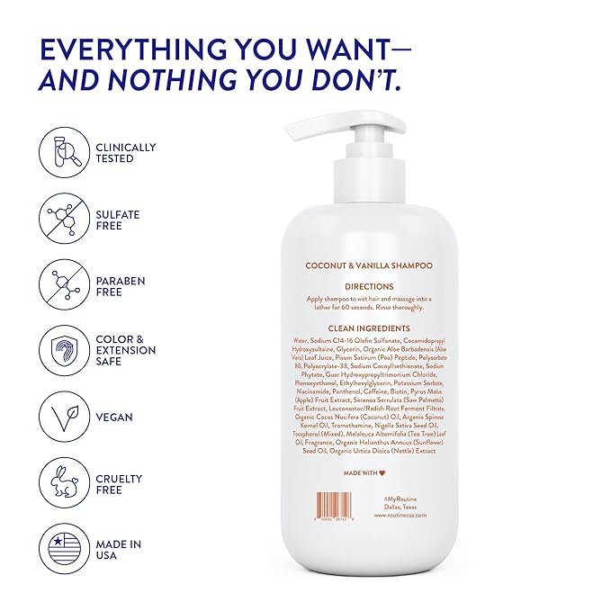Routine Wellness Anti-Thinning Shampoo for Thinning Hair - Biotin DHT Blocker Women & Men - Color Safe Shampoo for Hair Loss & Healthy Hair - Coconut & Vanilla - 14oz-Velvo Beauty