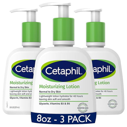 Cetaphil Face & Body Moisturizer, Hydrating Moisturizing Lotion for All Skin Types, Suitable for Sensitive Skin, NEW 8 oz Pack of 3, Fragrance Free, Hypoallergenic, Non-Comedogenic-Velvo Beauty