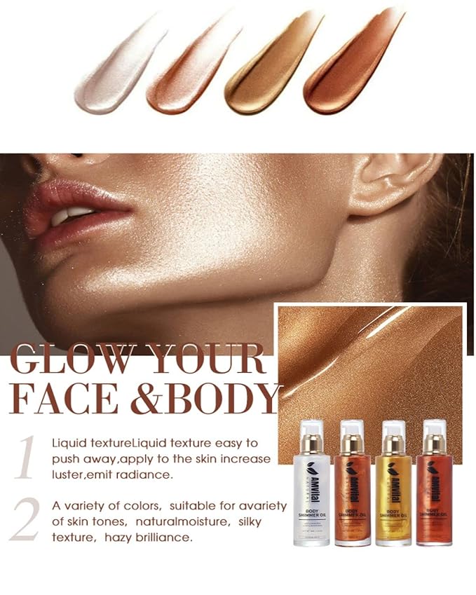 Shimmer Body Oil Rose Gold, Illuminator Highlighter for Face & Body Makeup Shine, Non-Sticky Body Moisturizing For All Skin Types, Fast Absorbing & lightweight Body Oil For Women-Velvo Beauty