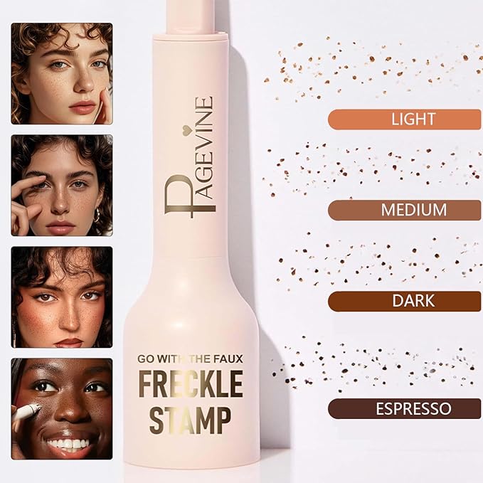 Freckle Stamp Pen, Waterproof Fake Freckles Makeup Tool, Upgrade Liquid Faux Freckles Pen, Quick-Dry, Long-Lasting, Lifelike, Natural Sunkissed Makeup, with Multi-Prong Precision Stamp Head (Dark)-Velvo Beauty