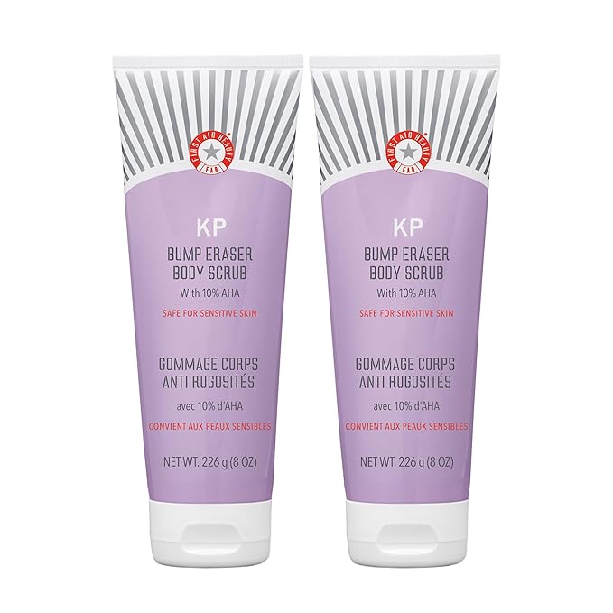 First Aid Beauty - KP Bump Eraser Body Scrub with 10% AHA, Keratosis Pilaris Skin Exfoliater with Glycolic and Lactic acids, Helps Reduce Chicken Skin Bumps, Safe for Sensitive Skin, 8 oz, 2ct-Velvo Beauty