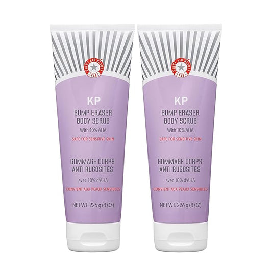 First Aid Beauty - KP Bump Eraser Body Scrub with 10% AHA, Keratosis Pilaris Skin Exfoliater with Glycolic and Lactic acids, Helps Reduce Chicken Skin Bumps, Safe for Sensitive Skin, 8 oz, 2ct-Velvo Beauty