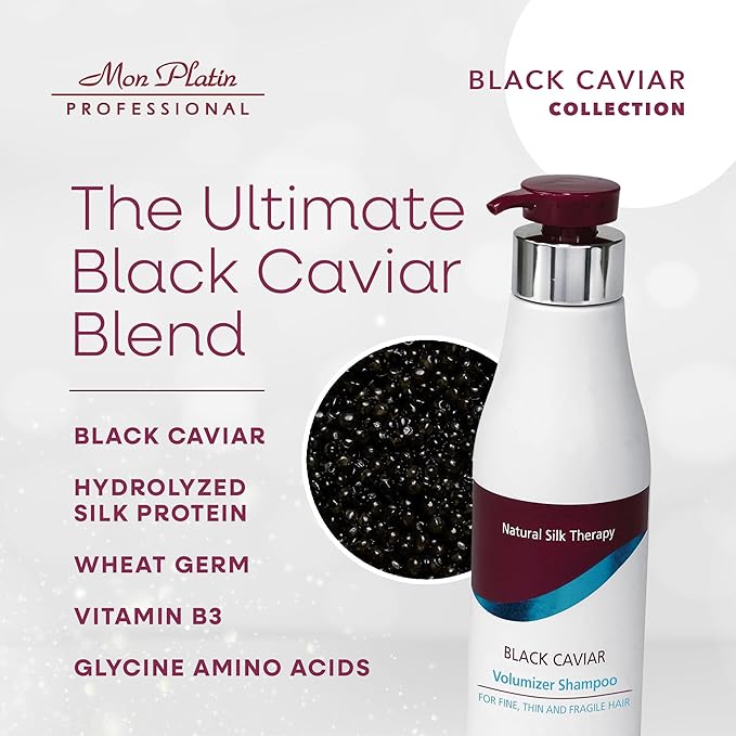 Mon Platin Professional Black Caviar Volumizer Hair Shampoo - For Fine, Thin, Fragile Hair - Enriched with Black Caviar, Hair Shampoo for Damaged hair, Volume Shampoo, SLS/Salt Free 500ML-Velvo Beauty