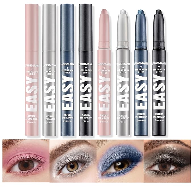 LANGMANNI Eyeshadow Stick,4 PCS Waterproof Multi-Color Eyeshadow Pen Set,Creamy Long-Lasting Eye Makeup Kit,Natural & Shimmer Shades Contour Stick,Gifts For Women (#1+7+22+23-4Colors)-Velvo Beauty